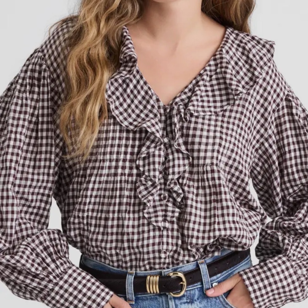 Madewell Ruffled Pintuck Top in Chocolate Raisin - Picture 2 of 4